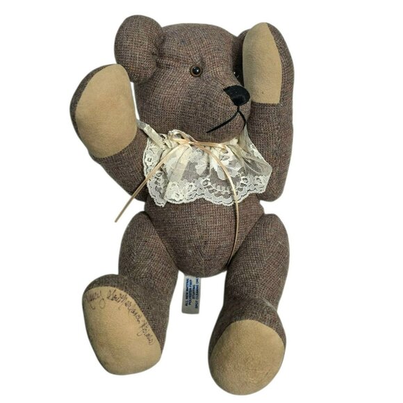1985 Nancy Southerland Holmes Signed Teddy Bear Tweed 16” Stuffed Plush Vintage - Picture 6 of 15